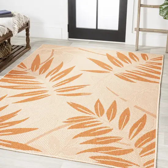 Cream And Orange Floral Indoor Outdoor Area Rug Photo 3