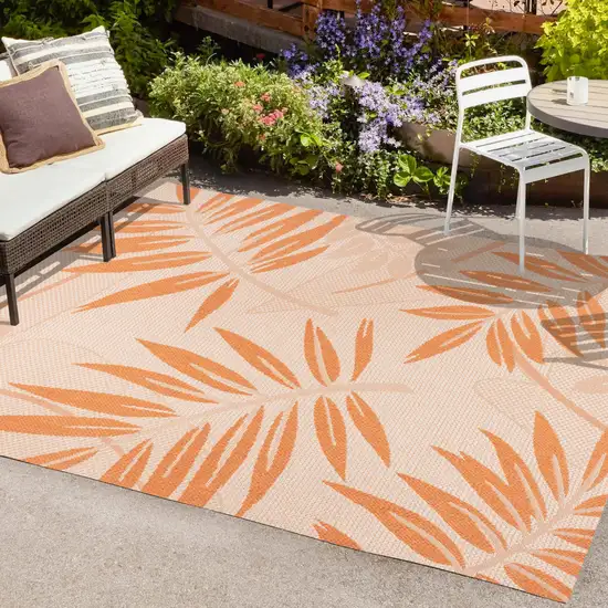 Cream And Orange Floral Indoor Outdoor Area Rug Photo 7