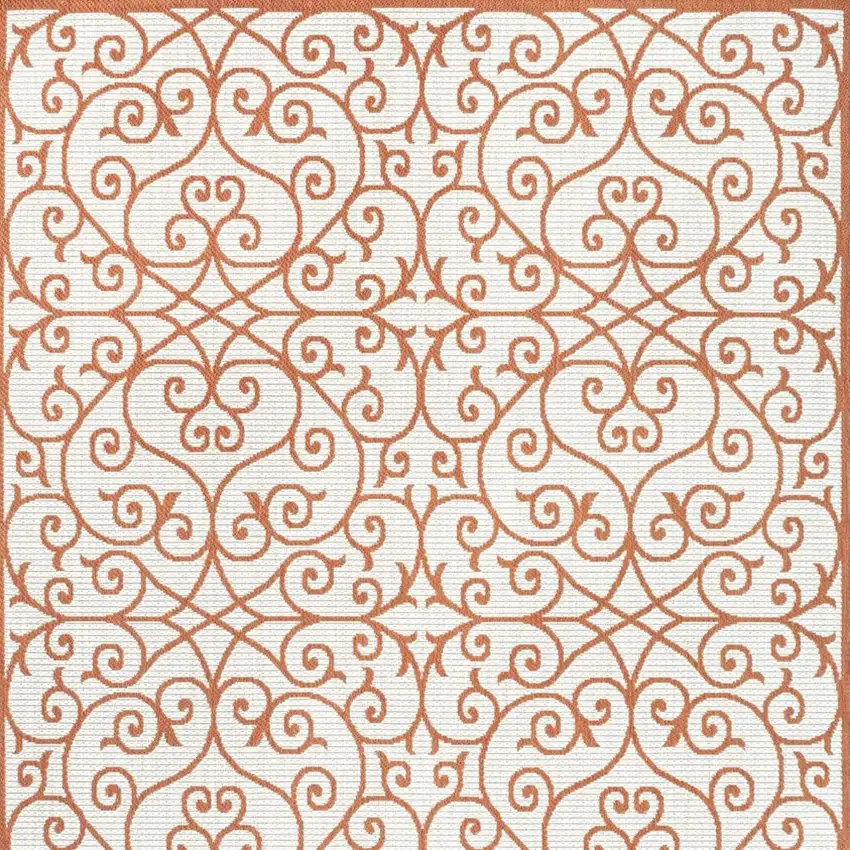 Cream And Orange Geometric Indoor Outdoor Area Rug Photo 2