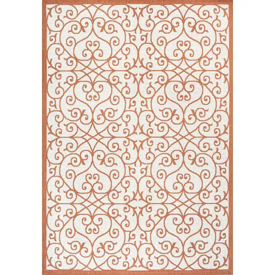 Cream And Orange Geometric Indoor Outdoor Area Rug Photo 3