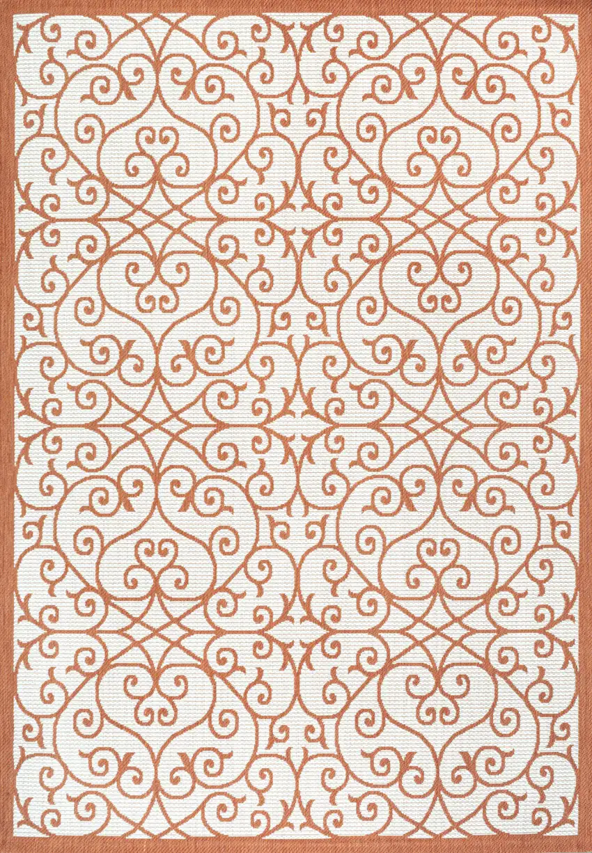 Cream And Orange Geometric Indoor Outdoor Area Rug Photo 3