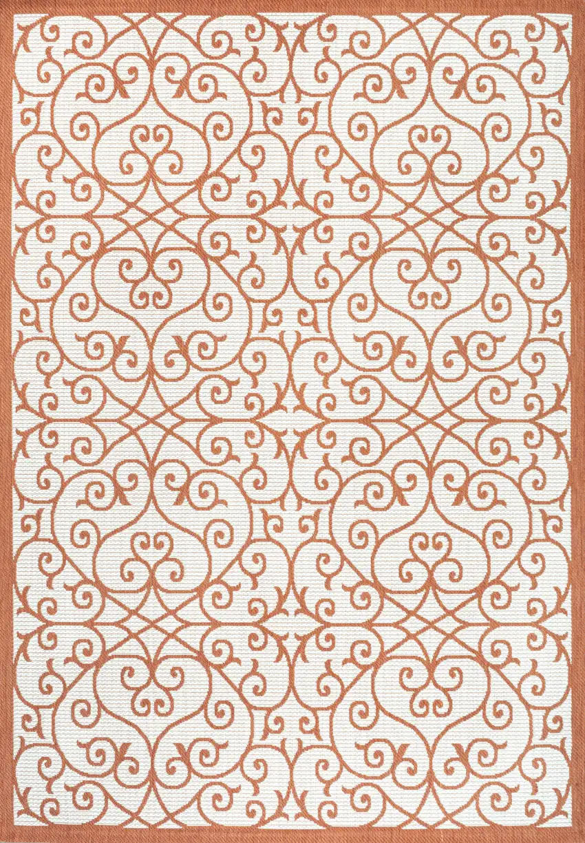 Cream And Orange Geometric Indoor Outdoor Area Rug Photo 1