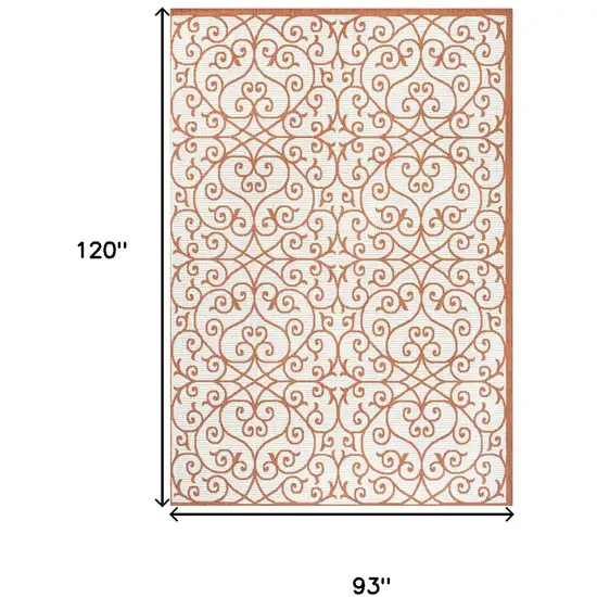 Cream And Orange Geometric Indoor Outdoor Area Rug Photo 5