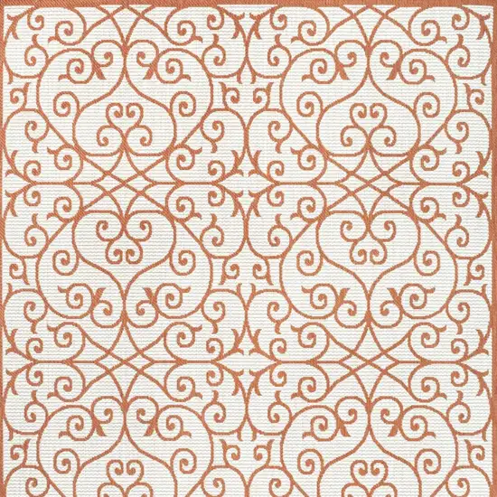 Cream And Orange Geometric Indoor Outdoor Area Rug Photo 3