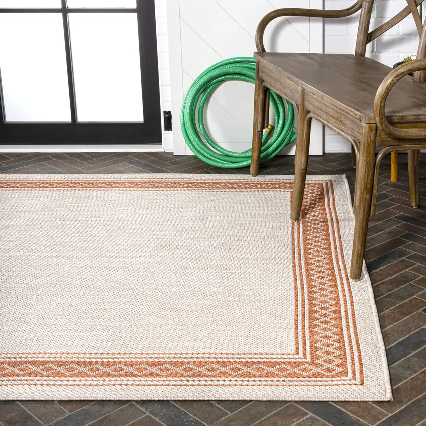 Cream And Orange Indoor Outdoor Area Rug Photo 9