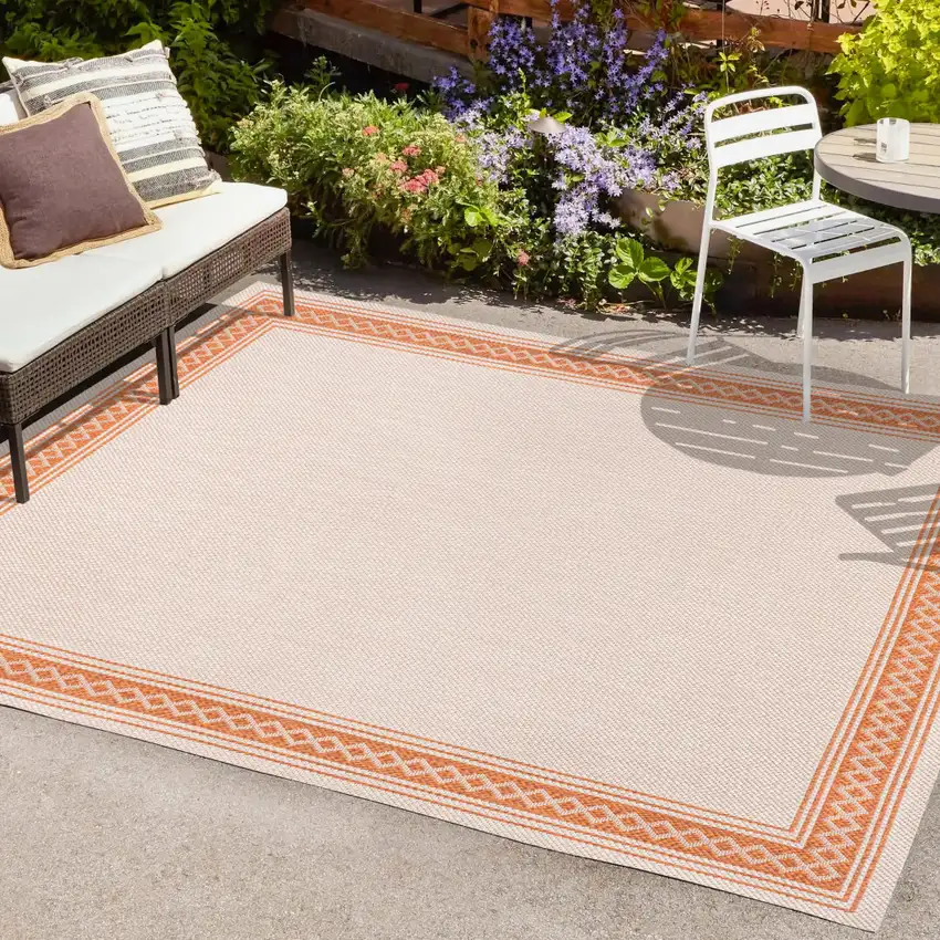 Cream And Orange Indoor Outdoor Area Rug Photo 9