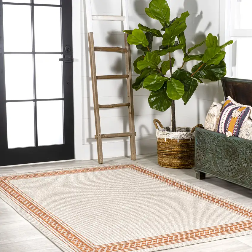 Cream And Orange Indoor Outdoor Area Rug Photo 8