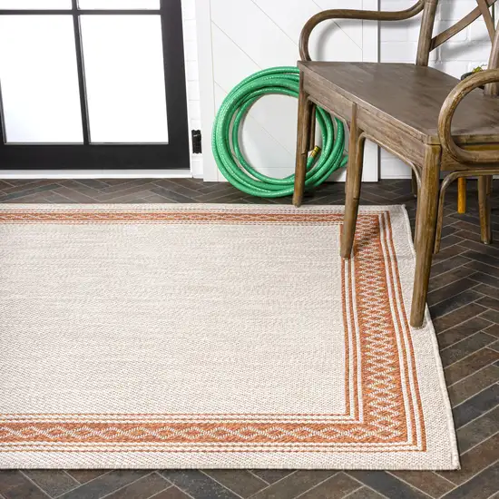 Cream And Orange Indoor Outdoor Area Rug Photo 9