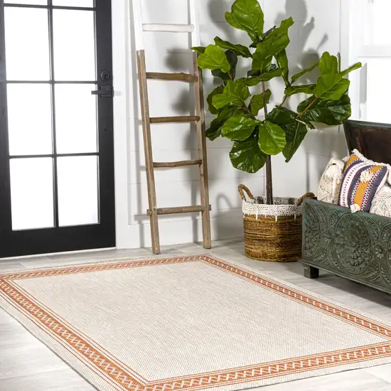 Cream And Orange Indoor Outdoor Area Rug Photo 8