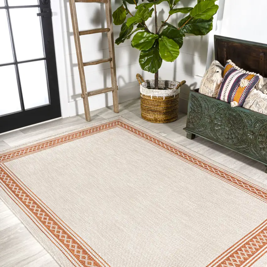 Cream And Orange Indoor Outdoor Area Rug Photo 7