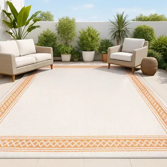 Cream And Orange Indoor Outdoor Area Rug Photo 4