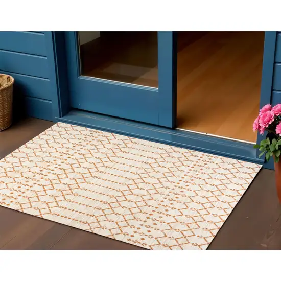 Cream And Orange Trellis Indoor Outdoor Area Rug Photo 1