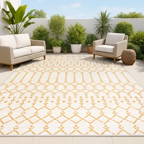 Cream And Orange Trellis Indoor Outdoor Area Rug Photo 4