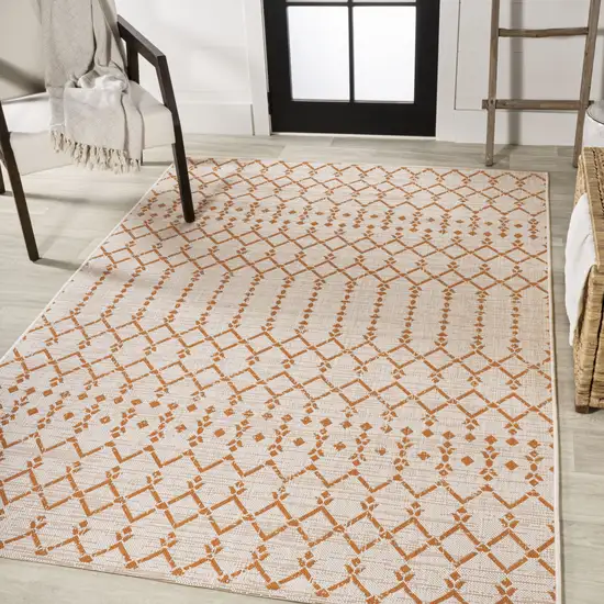 Cream And Orange Trellis Indoor Outdoor Area Rug Photo 5
