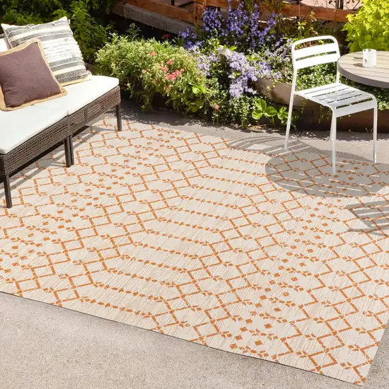 Cream And Orange Trellis Indoor Outdoor Area Rug Photo 9