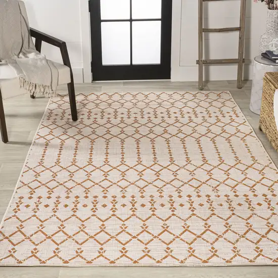 Cream And Orange Trellis Indoor Outdoor Area Rug Photo 7