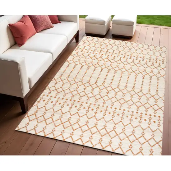 Cream And Orange Trellis Indoor Outdoor Area Rug Photo 1