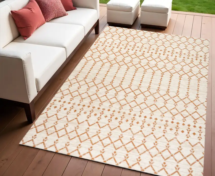 Cream And Orange Trellis Indoor Outdoor Area Rug Photo 1