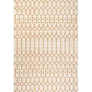 Photo of Cream And Orange Trellis Indoor Outdoor Area Rug
