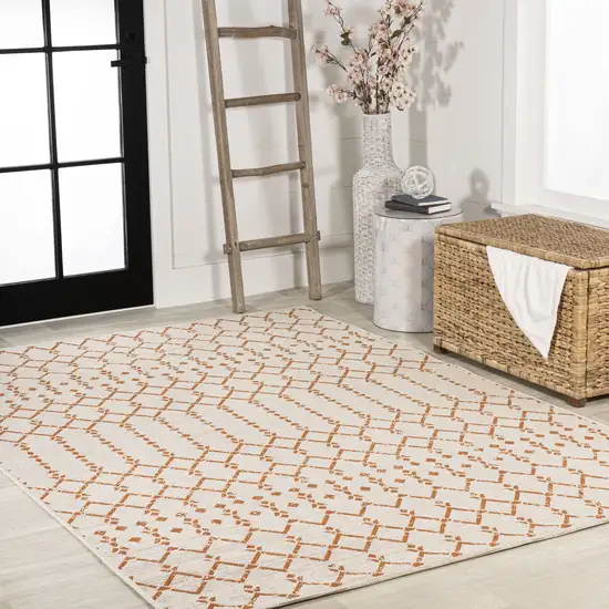 Cream And Orange Trellis Indoor Outdoor Area Rug Photo 8