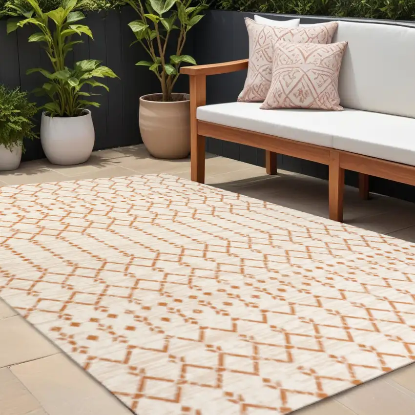 Cream And Orange Trellis Indoor Outdoor Area Rug Photo 1