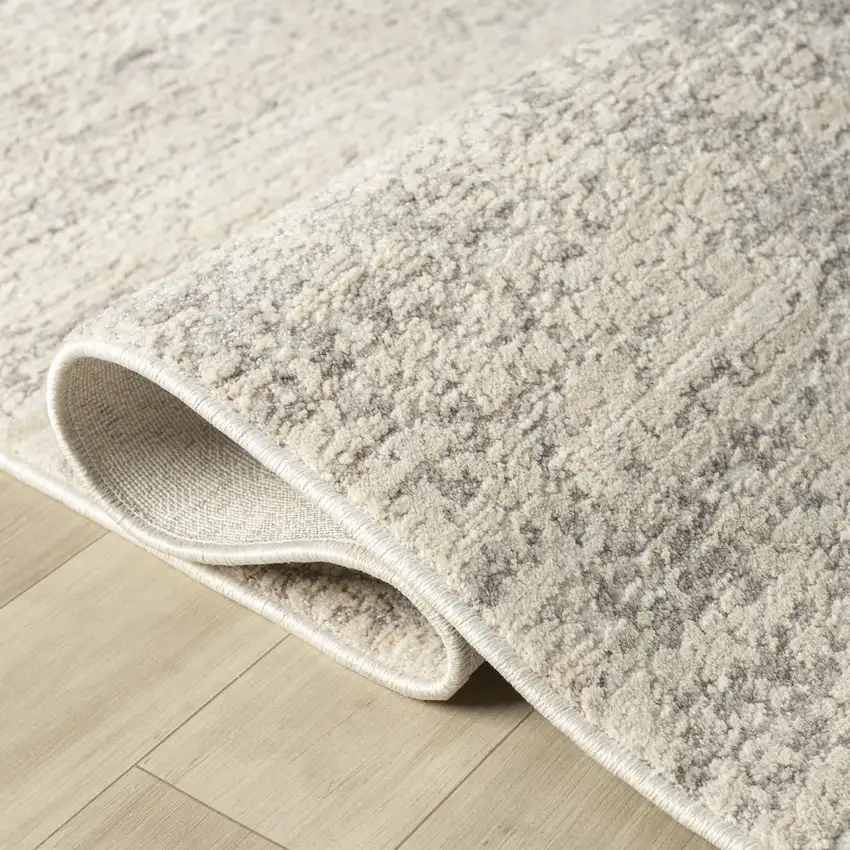 Cream And Silver Abstract Area Rug Photo 7