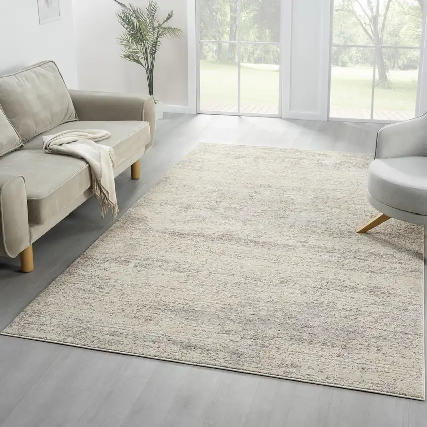 Cream And Silver Abstract Area Rug Photo 5