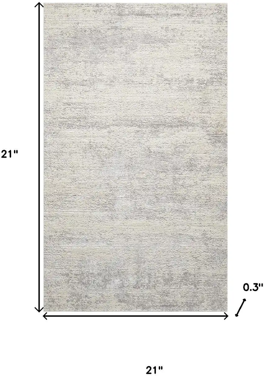 Cream And Silver Abstract Square Rug Photo 3