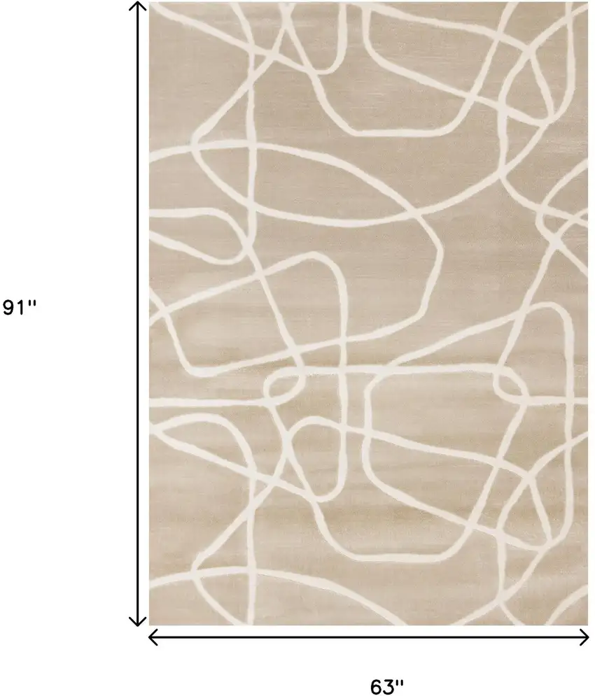 Cream And Tan Abstract Area Rug Photo 3