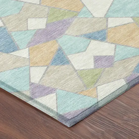 Cream And Teal Blue Geometric Washable Indoor Outdoor Area Rug Photo 8