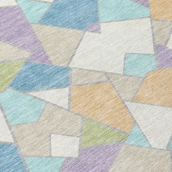 Cream And Teal Blue Geometric Washable Indoor Outdoor Area Rug Photo 9