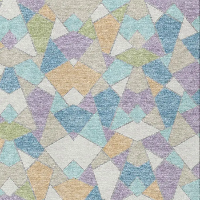 Cream And Teal Blue Geometric Washable Indoor Outdoor Area Rug Photo 2