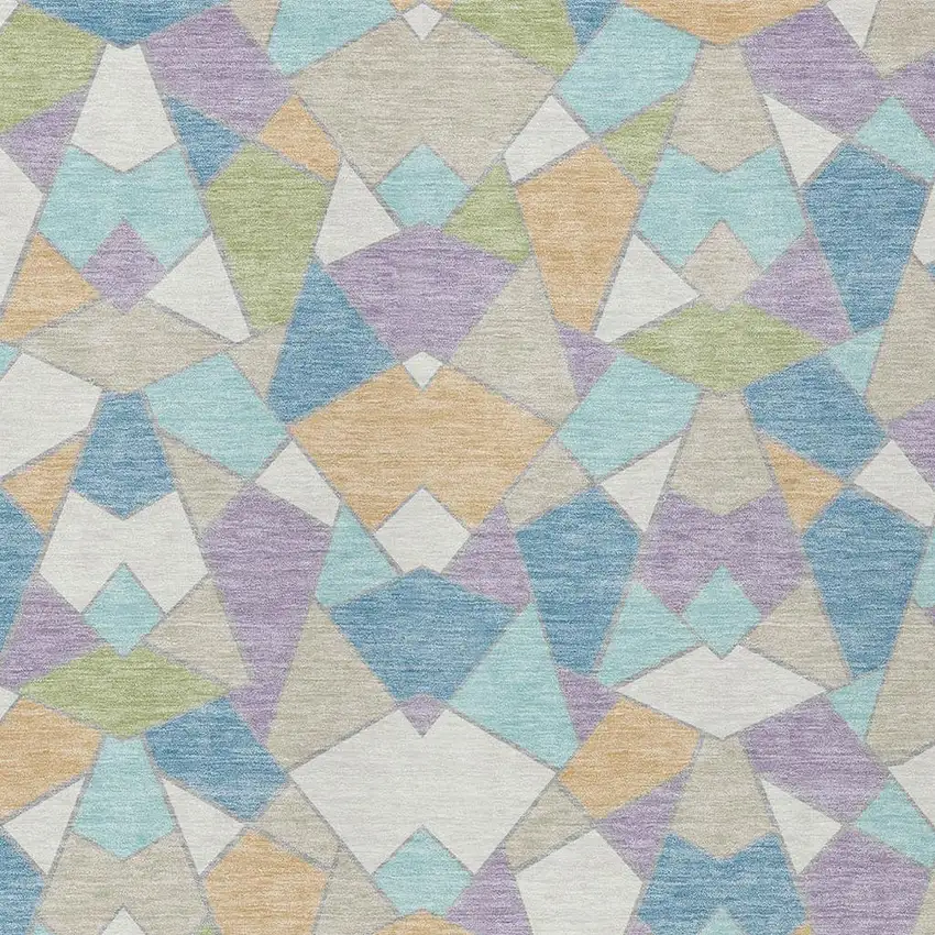 Cream And Teal Blue Geometric Washable Indoor Outdoor Area Rug Photo 2