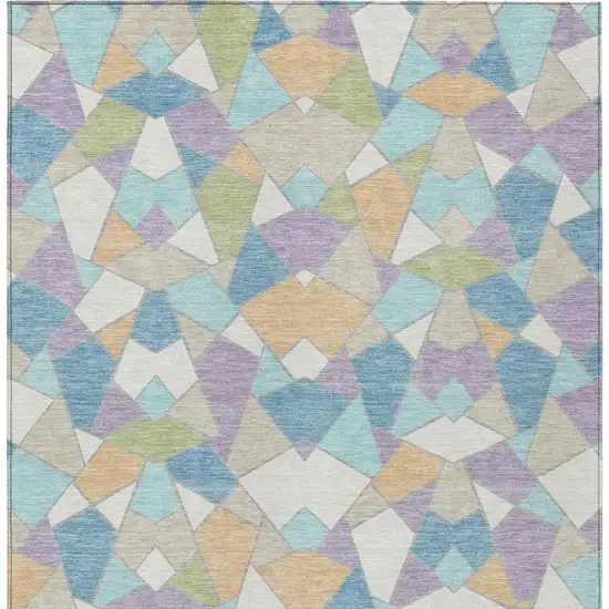 Cream And Teal Blue Geometric Washable Indoor Outdoor Area Rug Photo 3