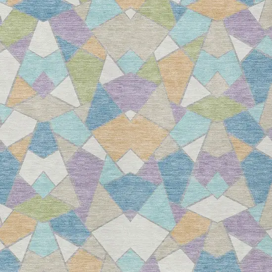 Cream And Teal Blue Geometric Washable Indoor Outdoor Area Rug Photo 2