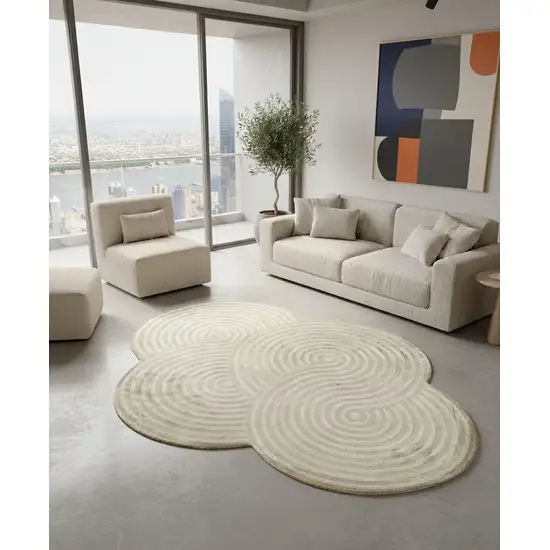 Cream And White Abstract Distressed Area Rug Photo 1