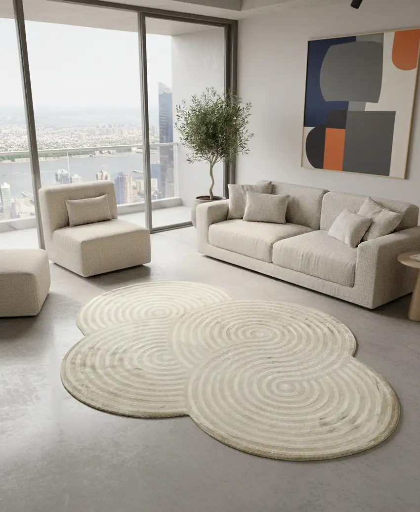 Cream And White Abstract Distressed Area Rug Photo 1