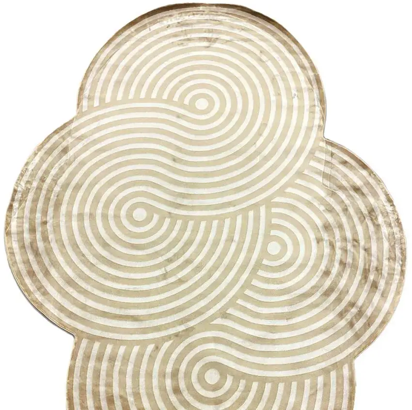 Cream And White Abstract Geometric Distressed Area Rug Photo 5
