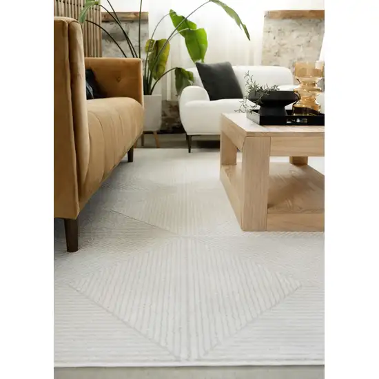 Cream And White Geometric Area Rug Photo 3