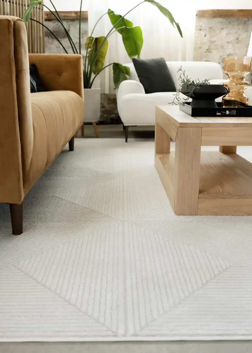 Cream And White Geometric Area Rug Photo 3