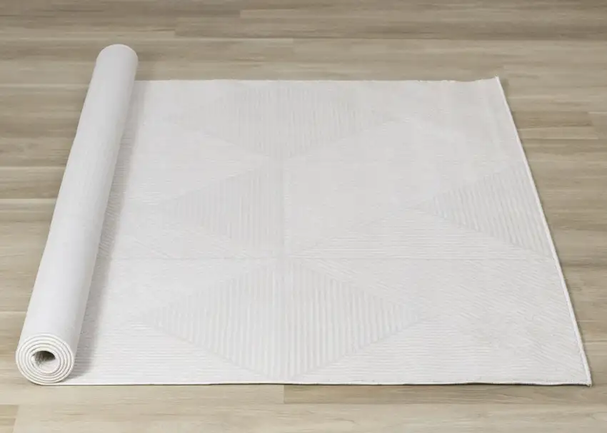 Cream And White Geometric Area Rug Photo 6
