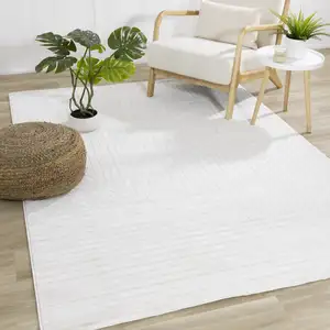 Photo of Cream And White Striped Area Rug