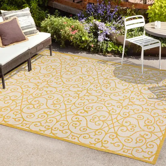 Cream And Yellow Geometric Indoor Outdoor Area Rug Photo 9