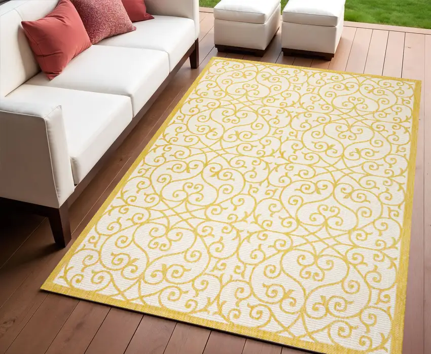 Cream And Yellow Geometric Indoor Outdoor Area Rug Photo 1