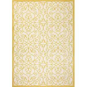 Photo of Cream And Yellow Geometric Indoor Outdoor Area Rug
