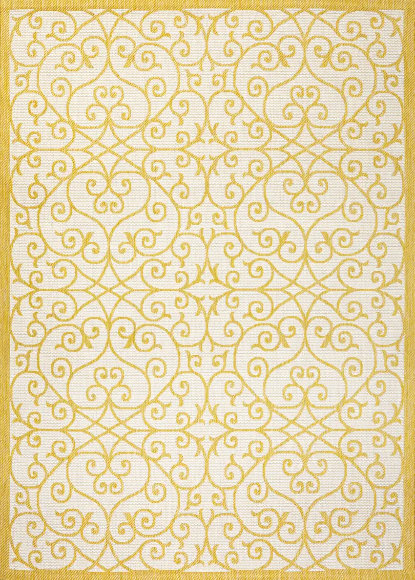 Cream And Yellow Geometric Indoor Outdoor Area Rug Photo 1