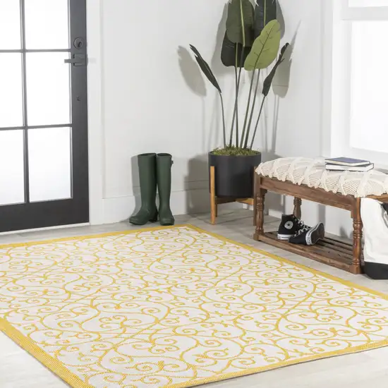 Cream And Yellow Geometric Indoor Outdoor Area Rug Photo 8