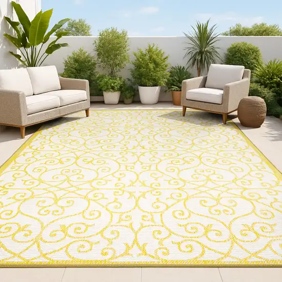 Cream And Yellow Geometric Indoor Outdoor Area Rug Photo 4