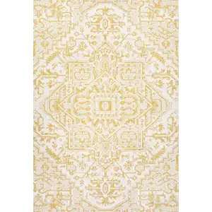 Photo of Cream And Yellow Medallion Indoor Outdoor Area Rug