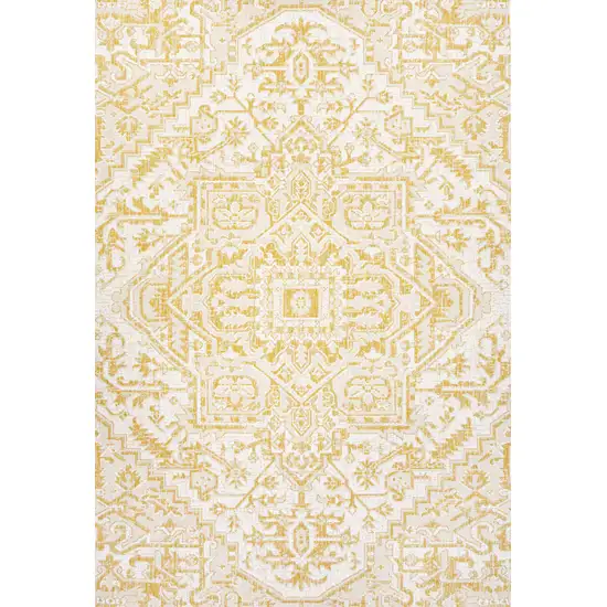 Cream And Yellow Medallion Indoor Outdoor Area Rug Photo 1